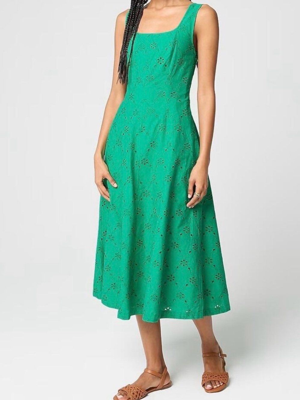 J. Crew Factory Green Eyelet Midi Dress